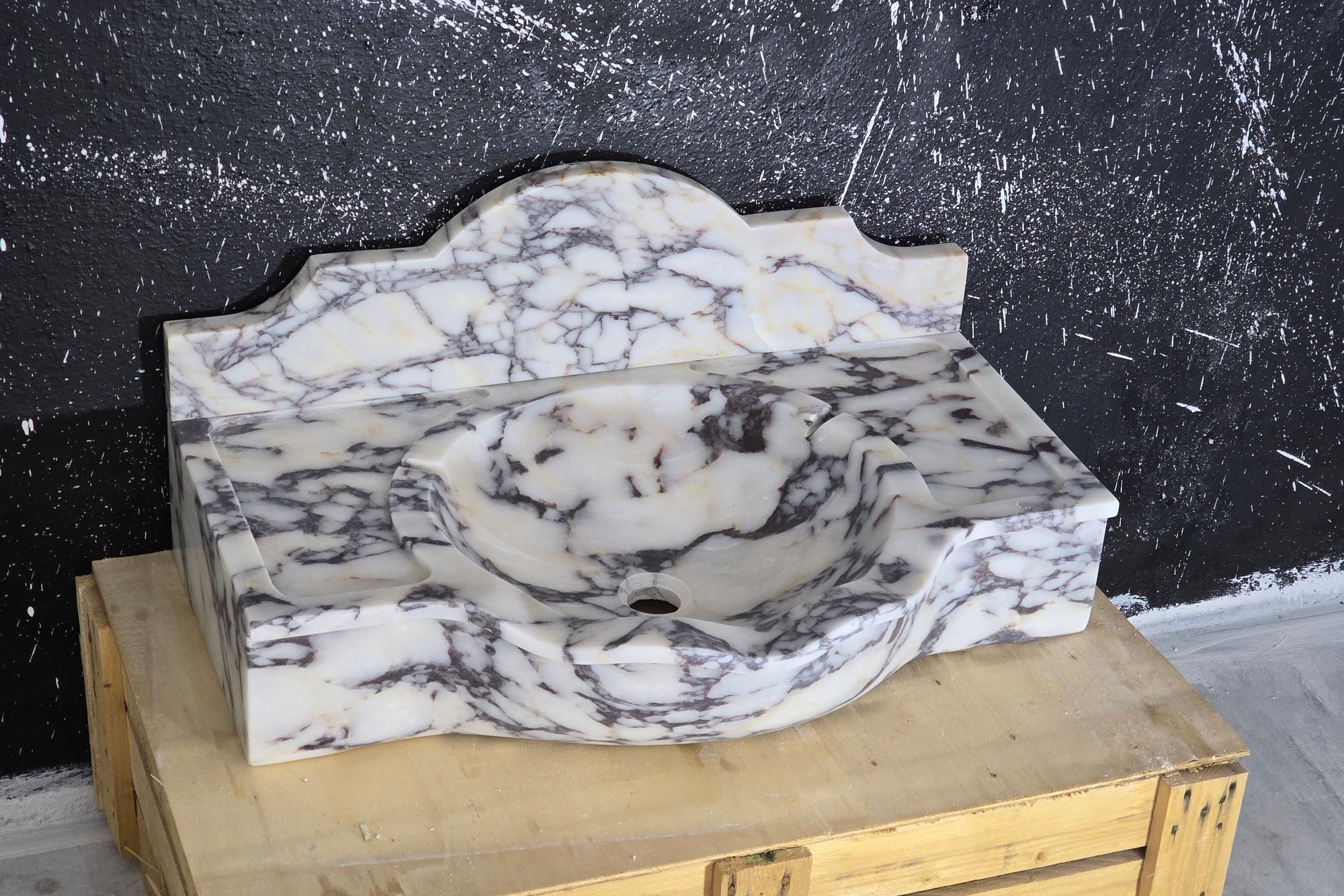 30’’ Calacatta Viola with backsplash Marble Sink – Wall Mounted Floating Vanity – Luxury Bathroom Sink Handmade