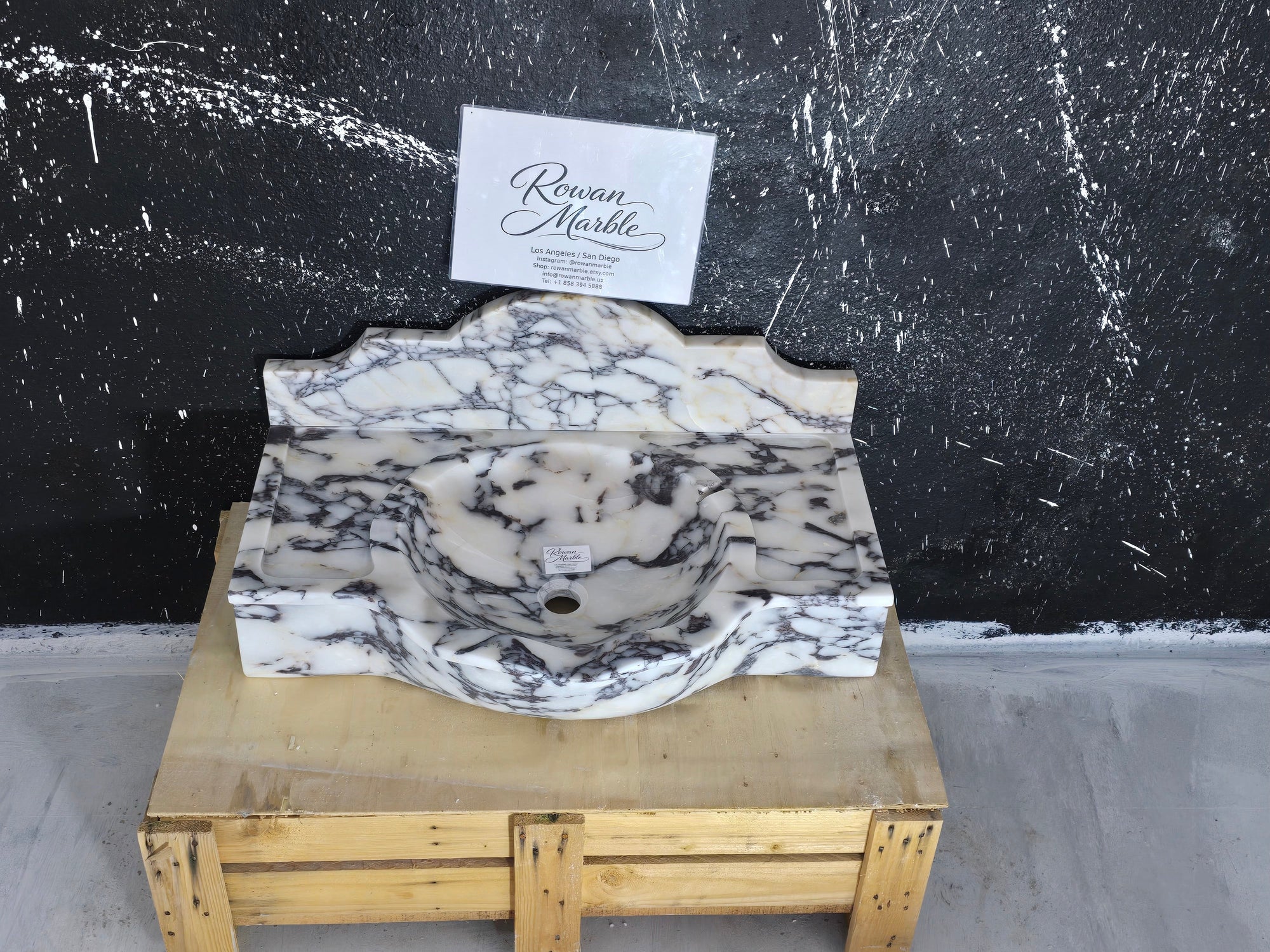30’’ Calacatta Viola with backsplash Marble Sink – Wall Mounted Floating Vanity – Luxury Bathroom Sink Handmade