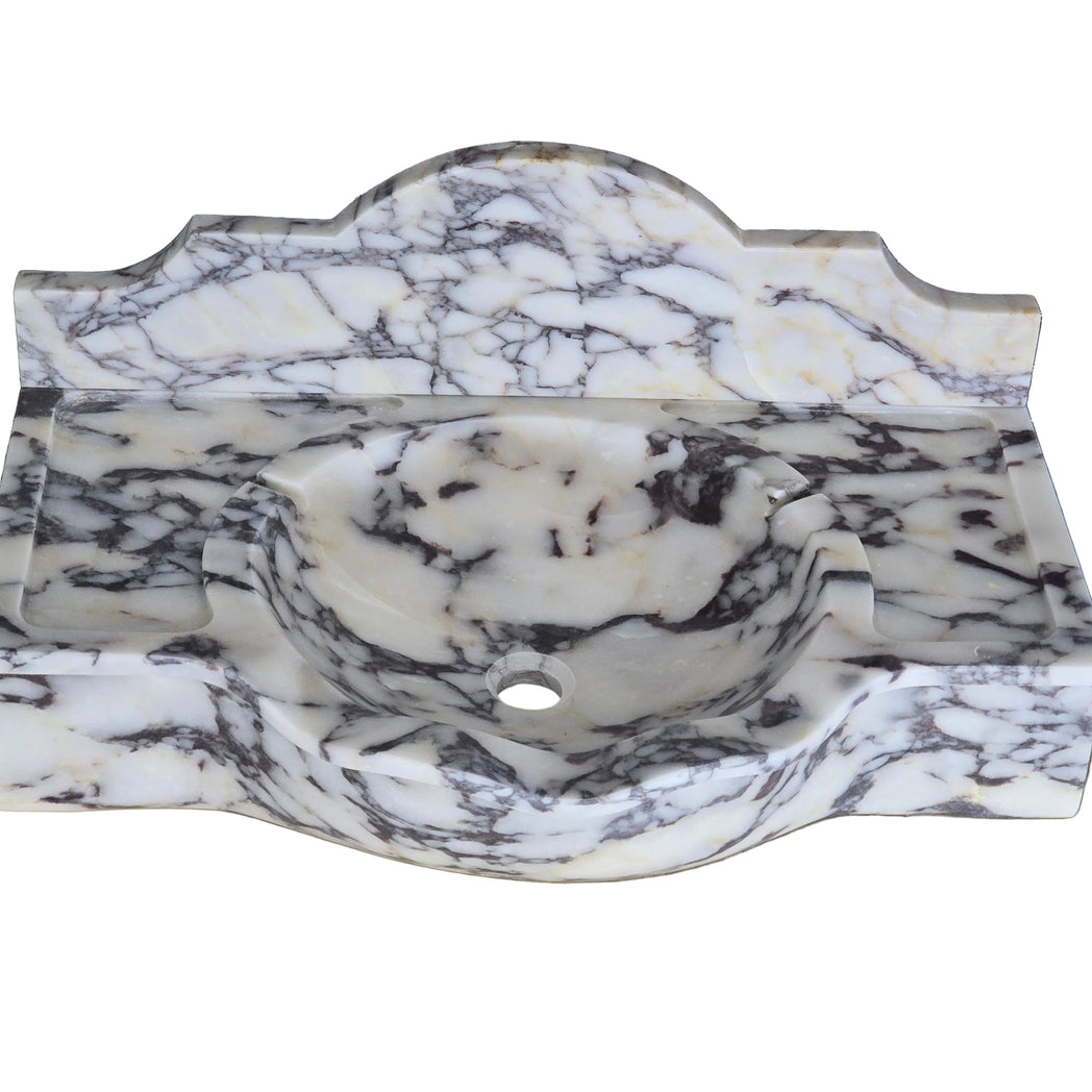 30’’ Calacatta Viola with backsplash Marble Sink – Wall Mounted Floating Vanity – Luxury Bathroom Sink Handmade