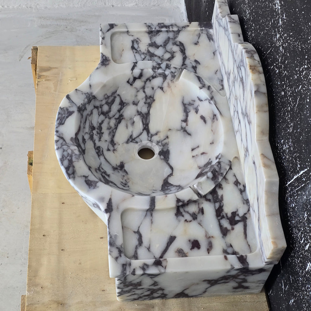 30’’ Calacatta Viola with backsplash Marble Sink – Wall Mounted Floating Vanity – Luxury Bathroom Sink Handmade