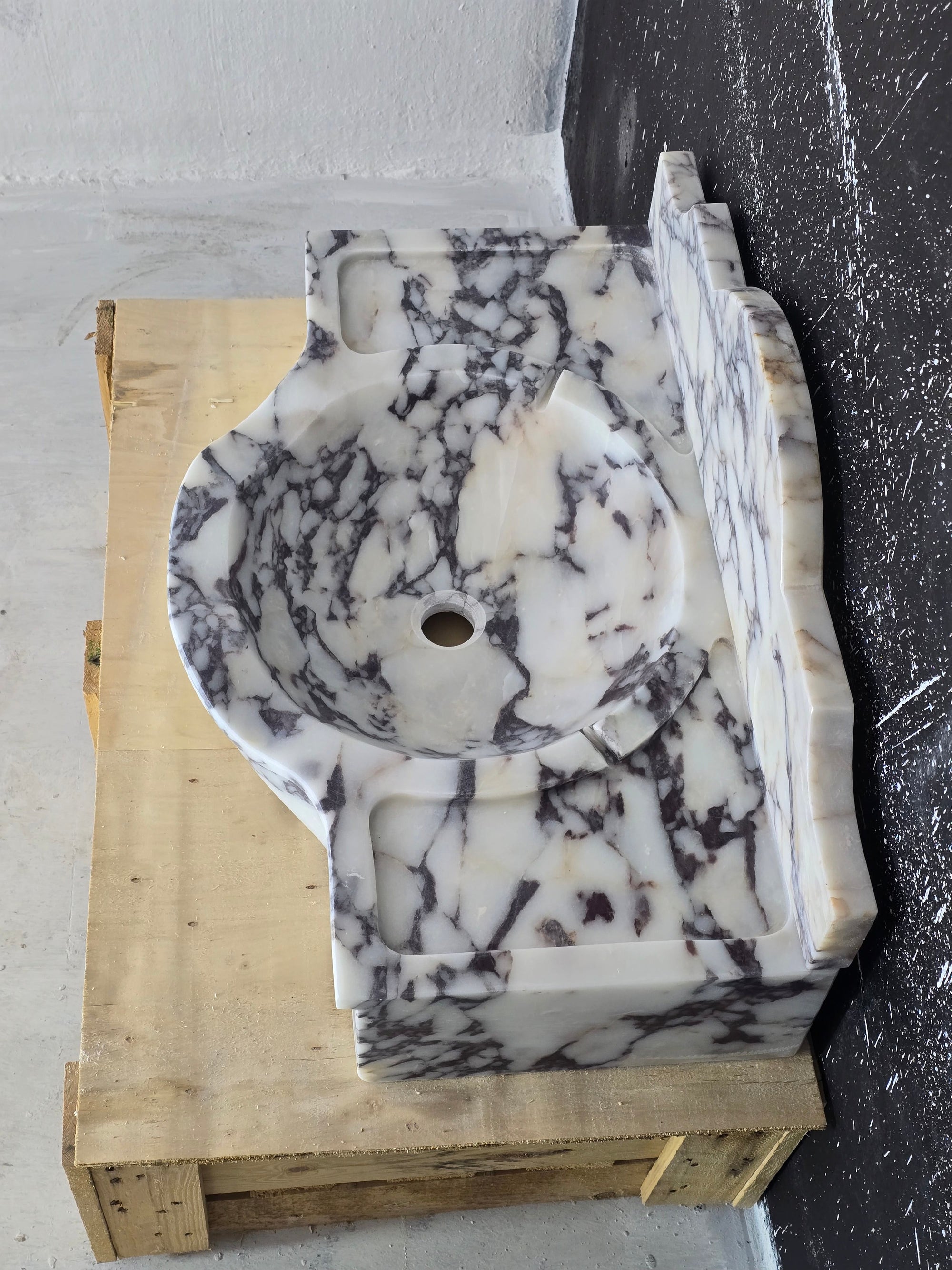 30’’ Calacatta Viola with backsplash Marble Sink – Wall Mounted Floating Vanity – Luxury Bathroom Sink Handmade