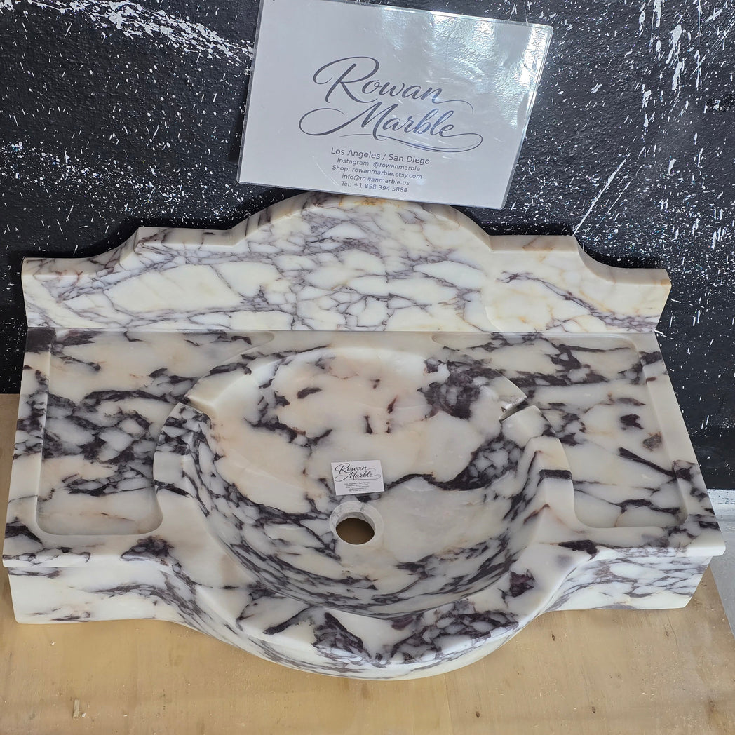 30’’ Calacatta Viola with backsplash Marble Sink – Wall Mounted Floating Vanity – Luxury Bathroom Sink Handmade