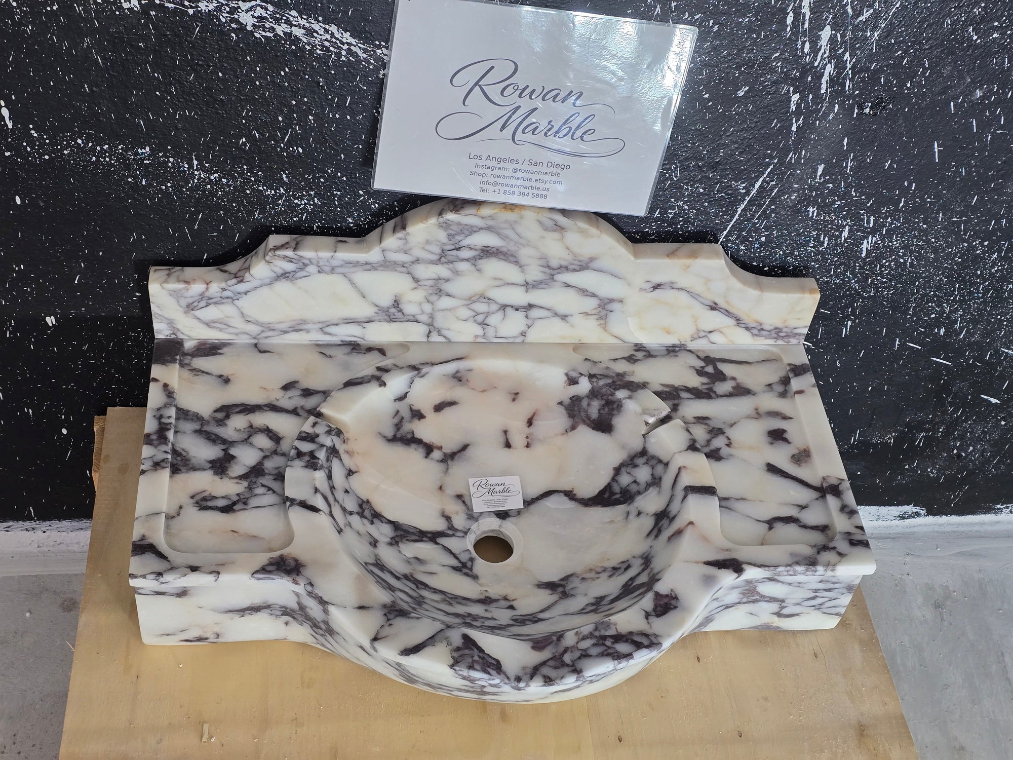 30’’ Calacatta Viola with backsplash Marble Sink – Wall Mounted Floating Vanity – Luxury Bathroom Sink Handmade