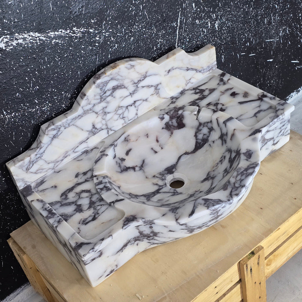 30’’ Calacatta Viola with backsplash Marble Sink – Wall Mounted Floating Vanity – Luxury Bathroom Sink Handmade