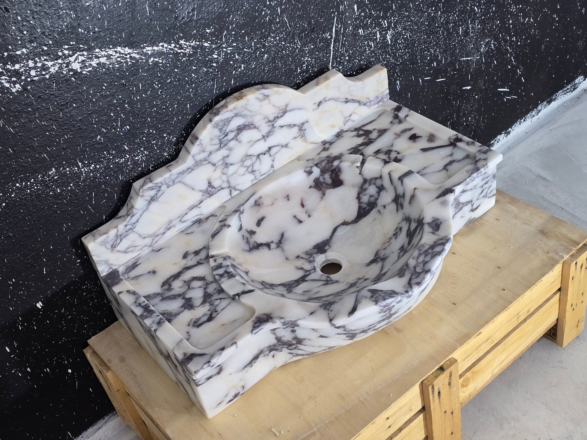30’’ Calacatta Viola with backsplash Marble Sink – Wall Mounted Floating Vanity – Luxury Bathroom Sink Handmade