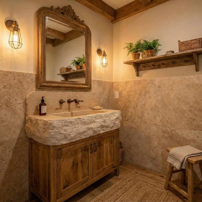 30’’ Travertine Marble Sink – Wall Mounted Floating Vanity – Luxury Bathroom Sink Handmade
