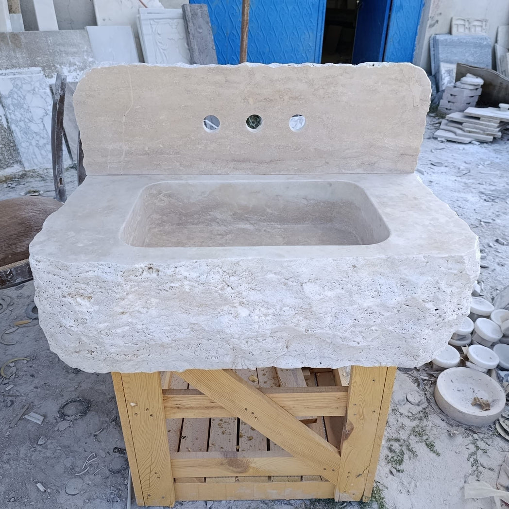 30’’ Travertine Marble Sink – Wall Mounted Floating Vanity – Luxury Bathroom Sink Handmade