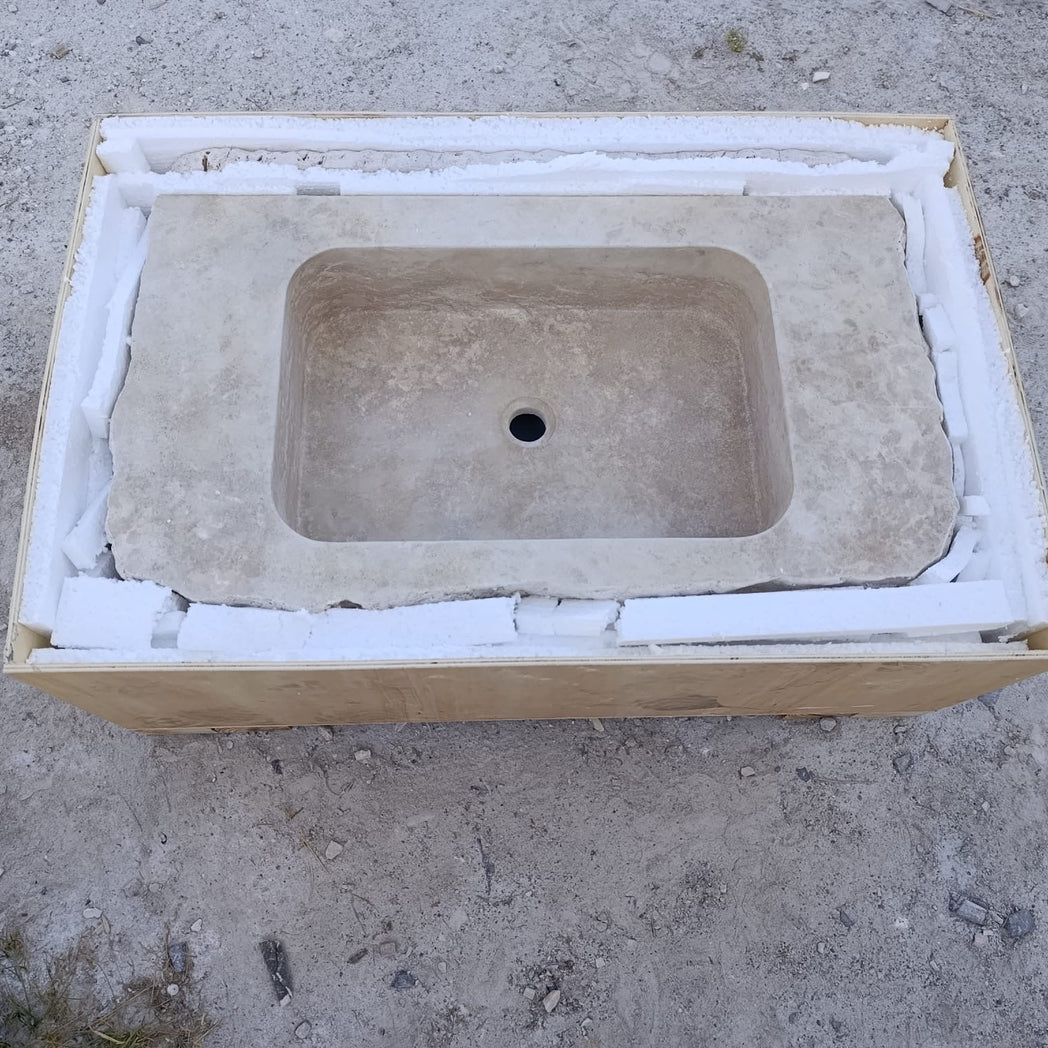 30’’ Travertine Marble Sink – Wall Mounted Floating Vanity – Luxury Bathroom Sink Handmade