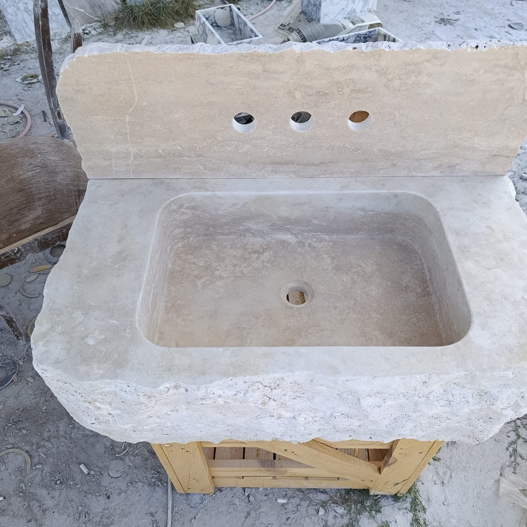 30’’ Travertine Marble Sink – Wall Mounted Floating Vanity – Luxury Bathroom Sink Handmade