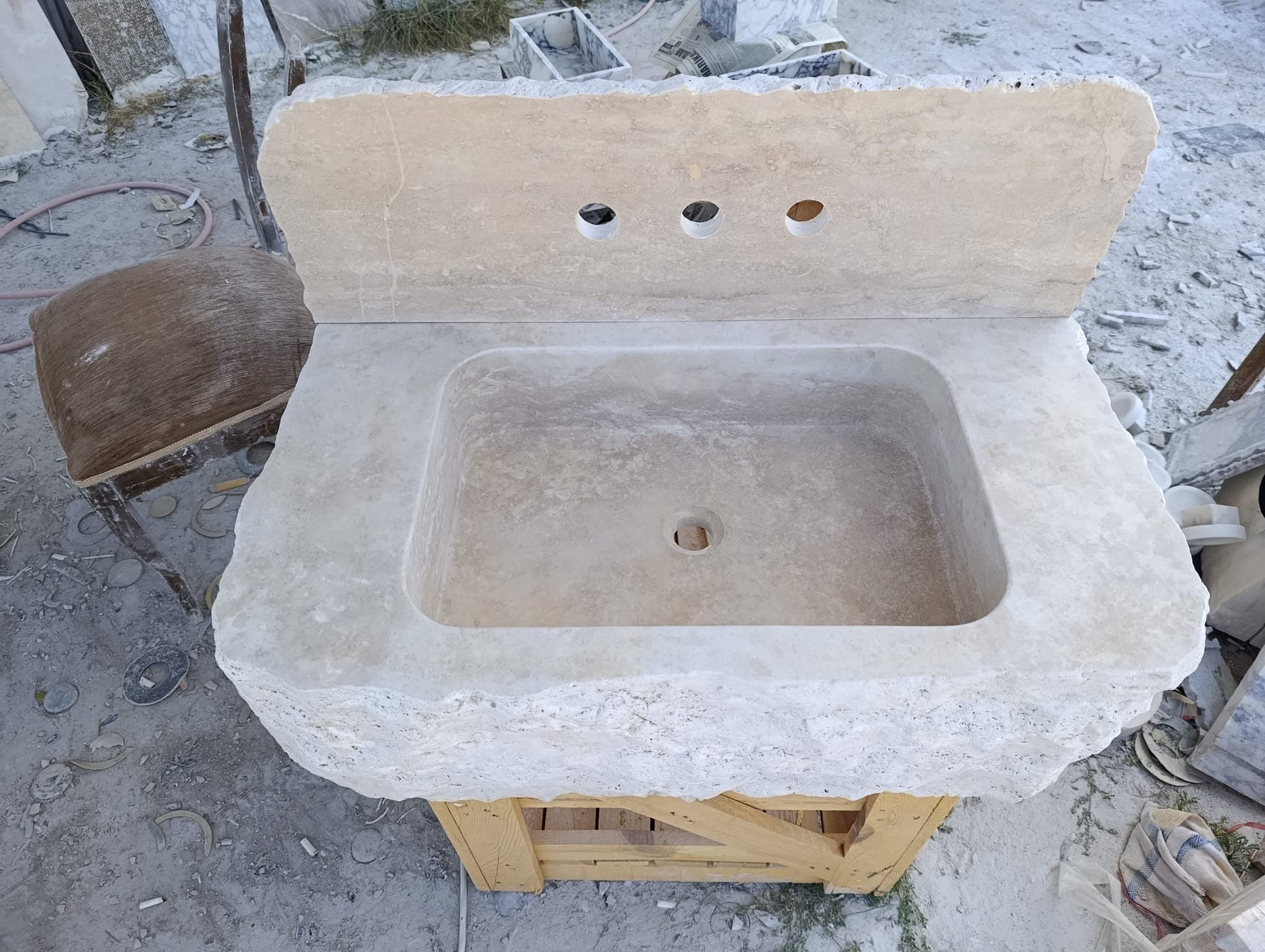 30’’ Travertine Marble Sink – Wall Mounted Floating Vanity – Luxury Bathroom Sink Handmade
