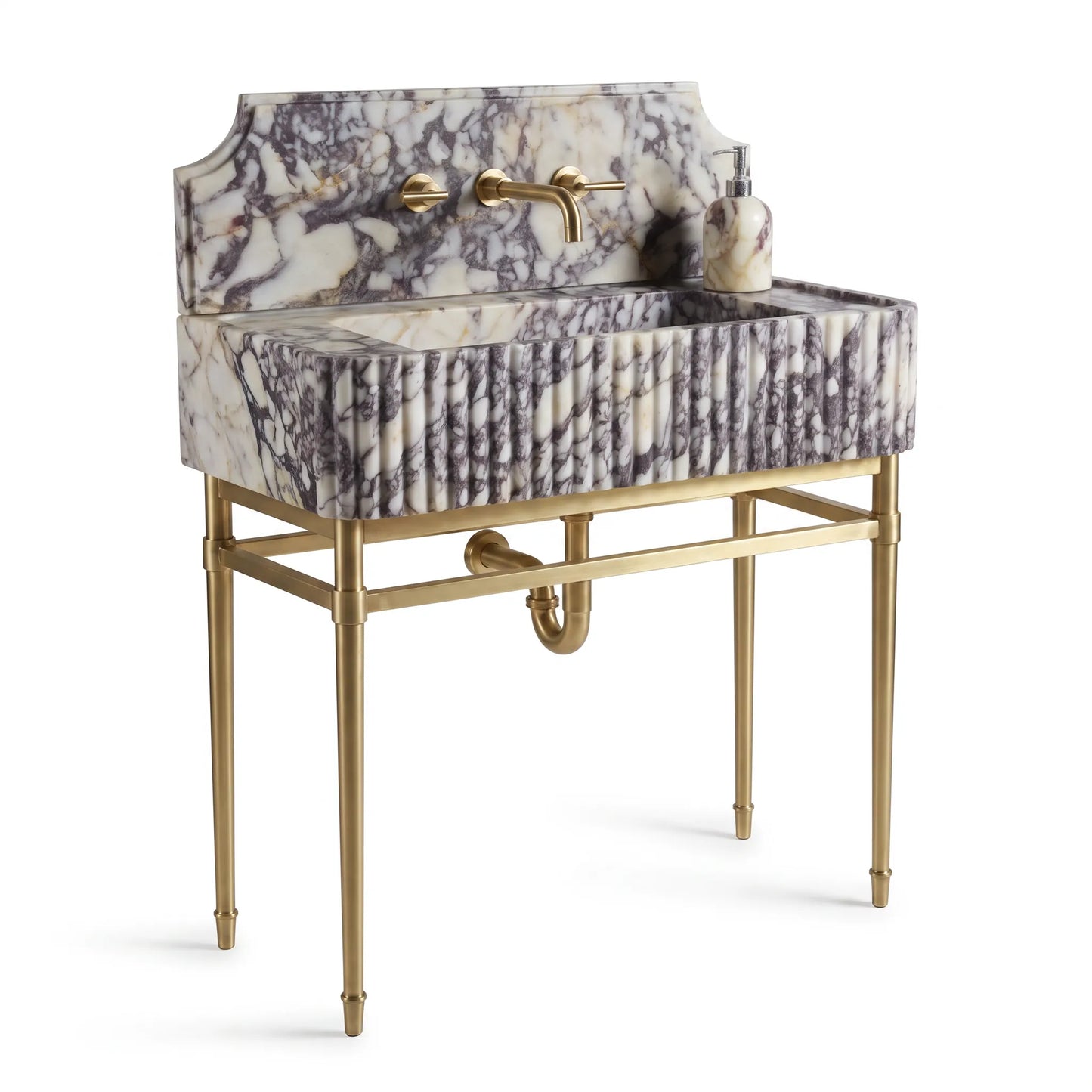 Volterra – Custom Calacatta Viola Marble Sink Vanity with Solid Brass Console Legs