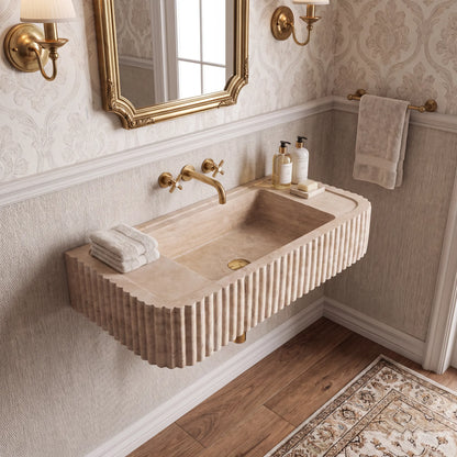 Solenza Custom Wall-Mounted Fluted Travertine Marble Bathroom Sink