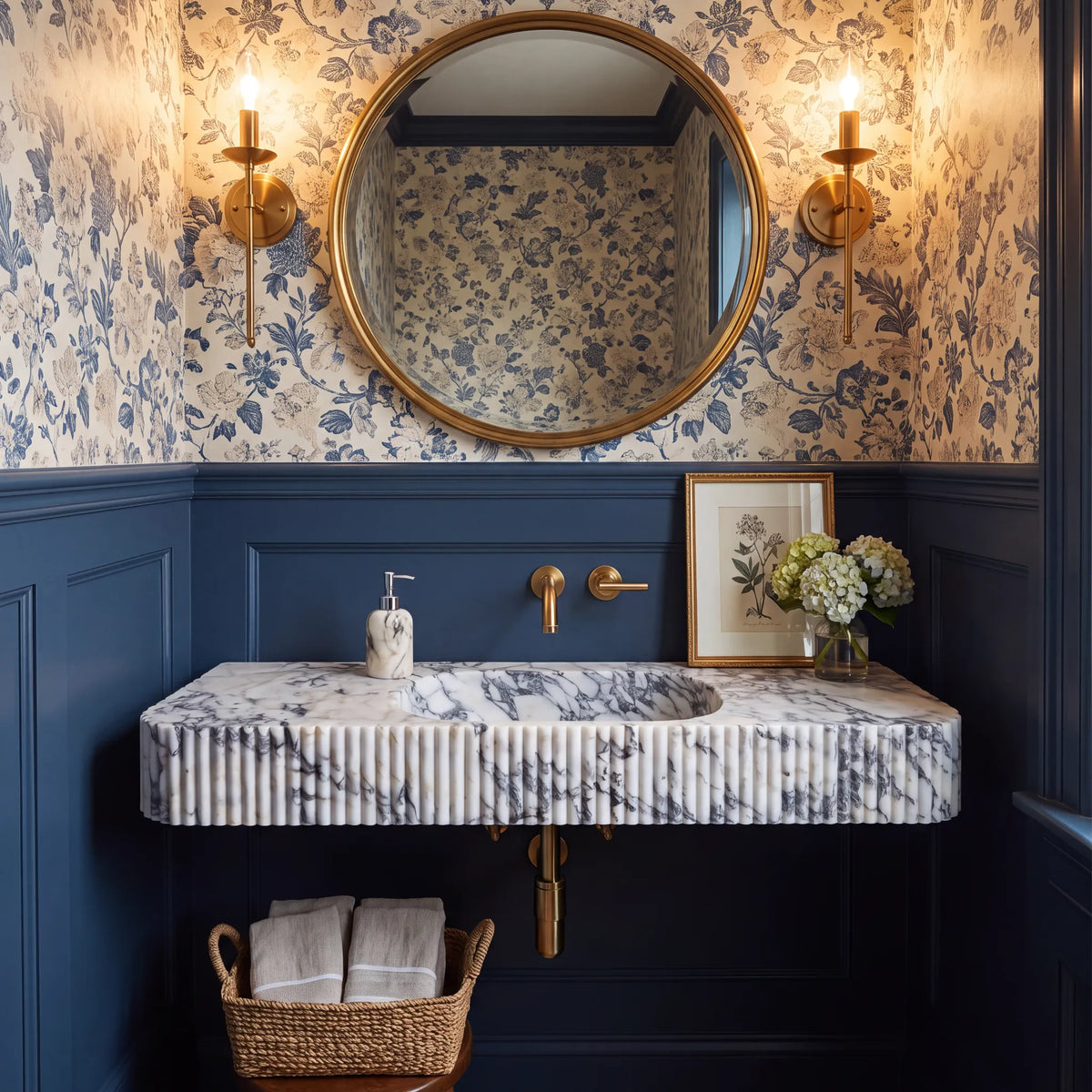Solvane Custom Wall-Mounted Fluted Calacatta Viola Marble Bathroom Sink
