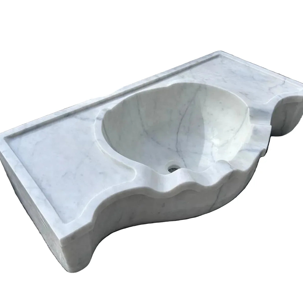 36’’ Cararra White Marble sink – Wall Mounted Floating Vanity – Luxury Bathroom Sink Handmade