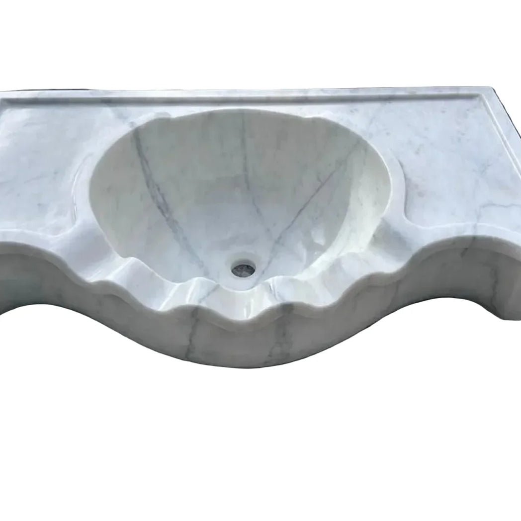 36’’ Cararra White Marble sink – Wall Mounted Floating Vanity – Luxury Bathroom Sink Handmade