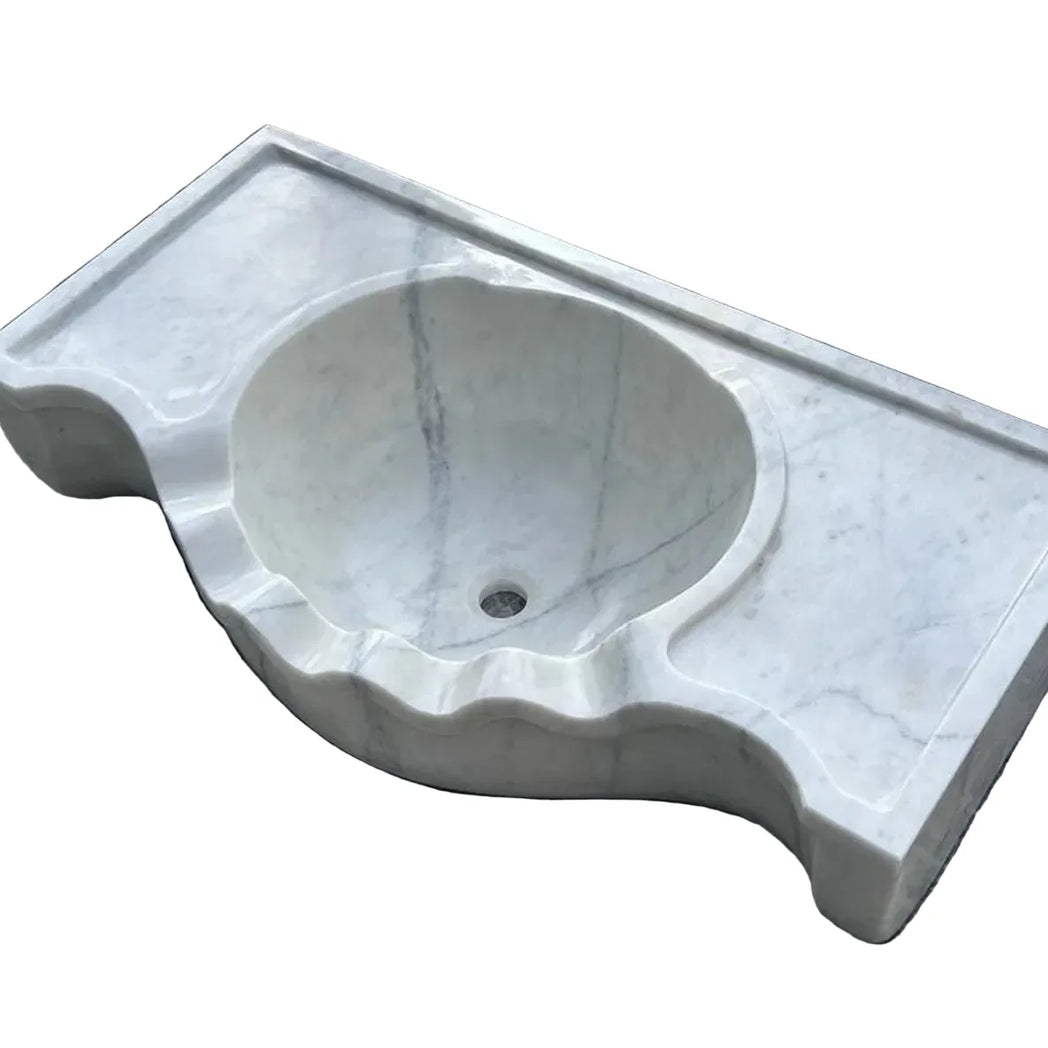 36’’ Cararra White Marble sink – Wall Mounted Floating Vanity – Luxury Bathroom Sink Handmade
