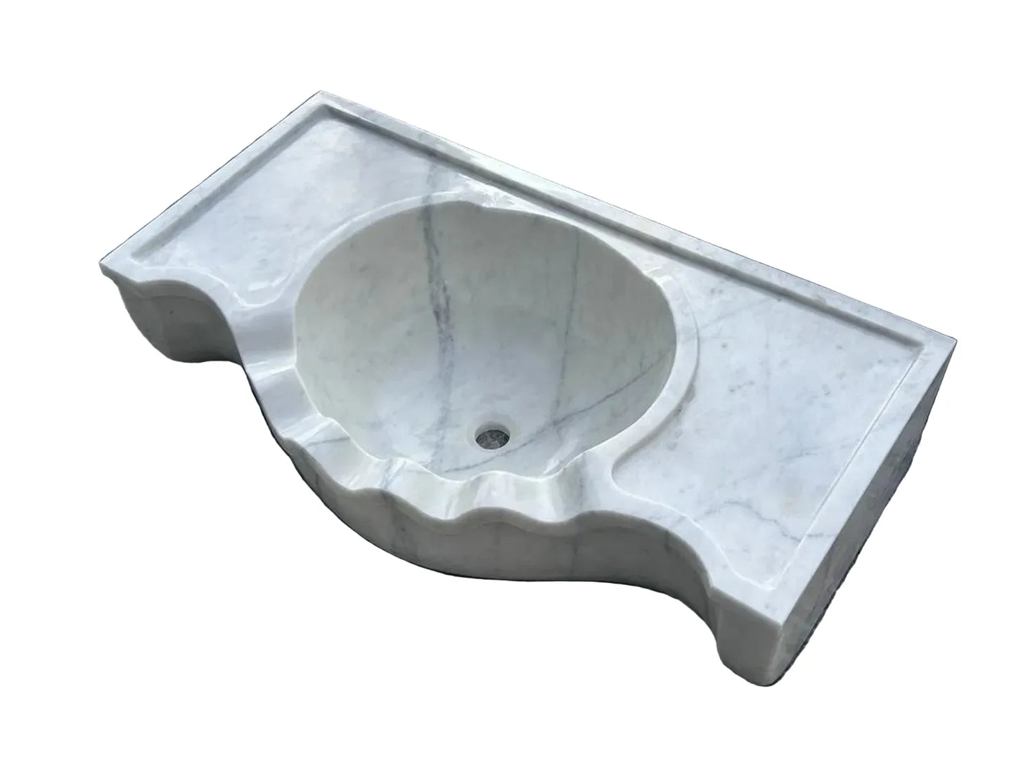 36’’ Cararra White Marble sink – Wall Mounted Floating Vanity – Luxury Bathroom Sink Handmade