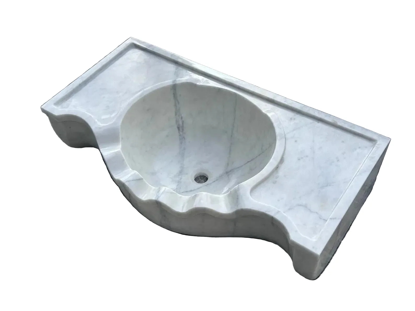 36’’ Cararra White Marble sink – Wall Mounted Floating Vanity – Luxury Bathroom Sink Handmade