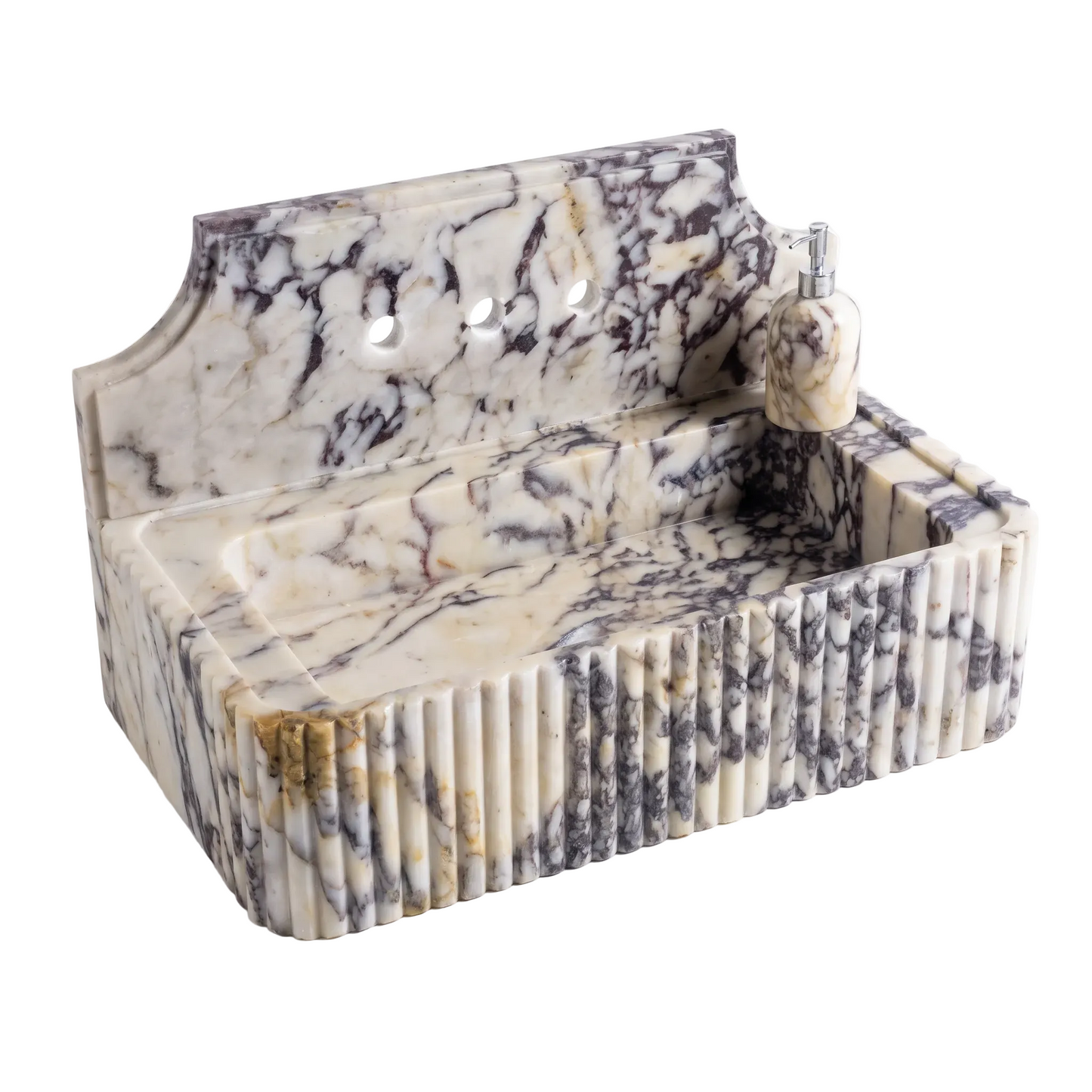 Ardessa Custom Wall-Mounted Fluted Calacatta Viola Marble Bathroom Sink with Backsplash