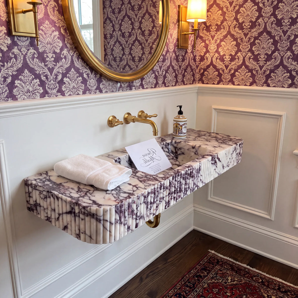 Sorrento - Custom Wall-Mounted Fluted Calacatta Viola Marble Bathroom Sink