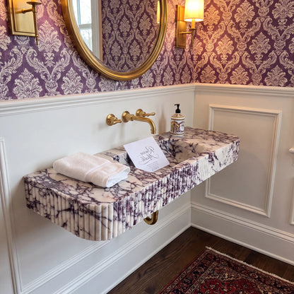 Sorrento - Custom Wall-Mounted Fluted Calacatta Viola Marble Bathroom Sink