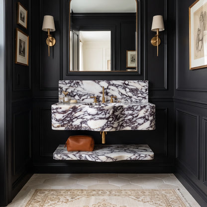 Ventoro - Custom Wall-Mounted Calacatta Viola Sculptural Marble Bathroom Sink