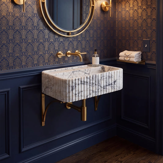 Valeno Custom Wall-Mounted Fluted Lilac Marble Bathroom Sink