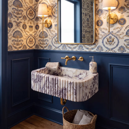 Verona - Custom Wall-Mounted Fluted Calacatta Viola Marble Bathroom Sink