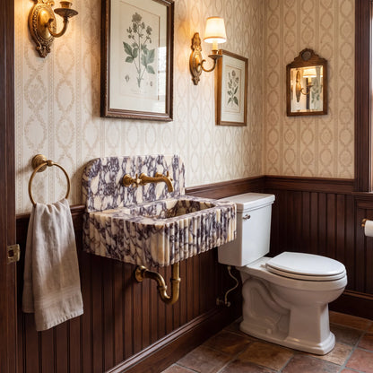 Arvona - Custom Wall-Mounted Calacatta Viola Fluted Marble Bathroom Sink