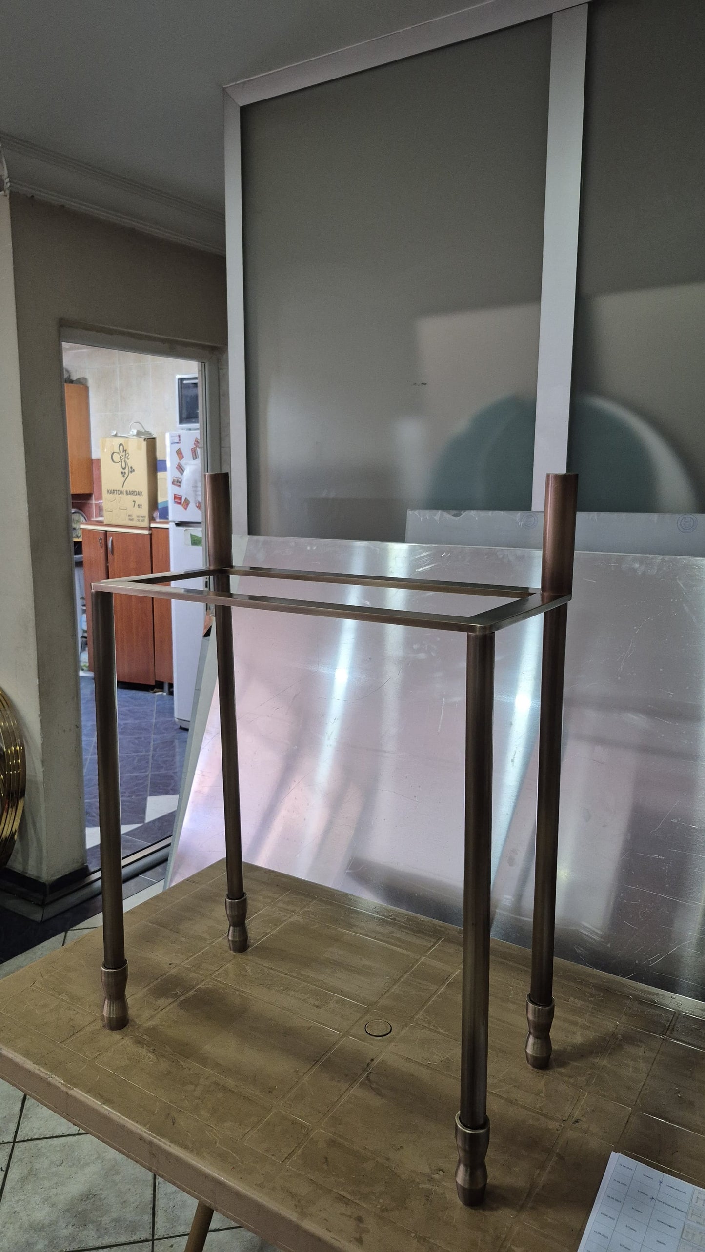 304 stainless steel Marble Sink With Brass Console Legs