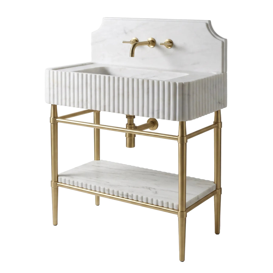 Altera – Custom Carrara White Marble Sink Vanity with Solid Brass Console Legs