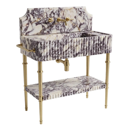 Altessa 30 inch Calacatta Viola marble bathroom vanity sink with solid brass console legs
