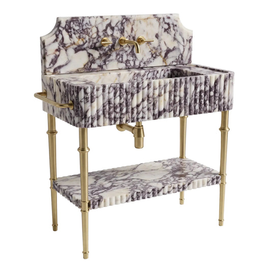 Altessa 30 inch Calacatta Viola marble bathroom vanity sink with solid brass console legs