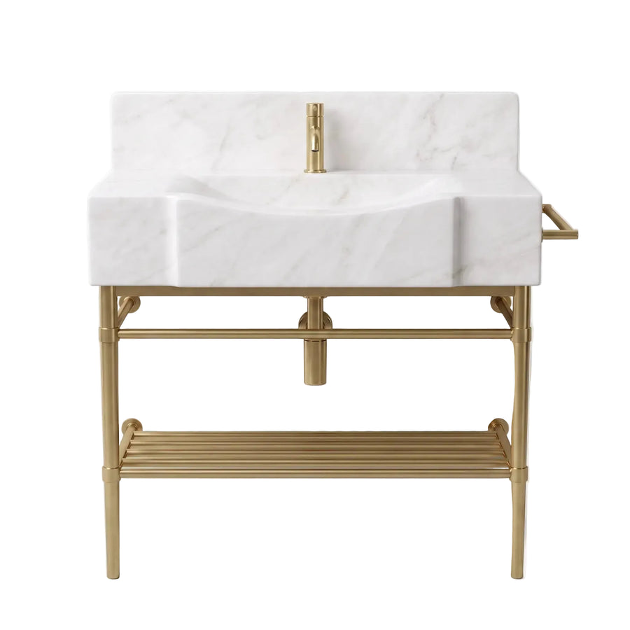Arezzo – Custom Carrara White Marble Sink Vanity with Solid Brass Console Legs