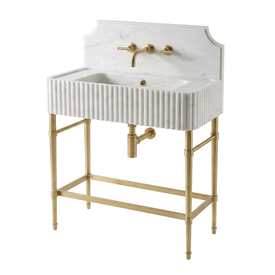 Aria – Custom Carrara White Marble Sink Vanity with Solid Brass Console Legs
