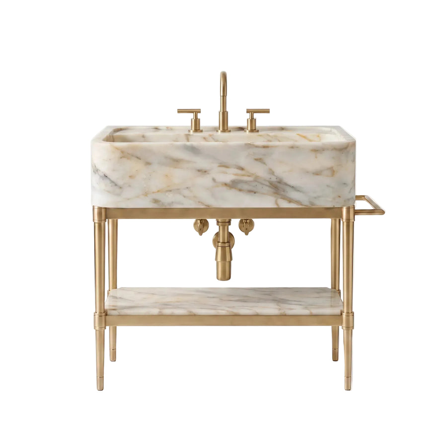 Artisan – Custom Calacatta Gold Marble Sink Vanity with Solid Brass Console Legs