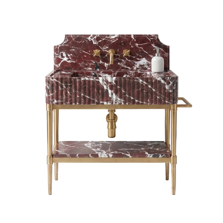 Atelier – Custom Rosso Levanto Marble Sink Vanity with Solid Brass Console Legs