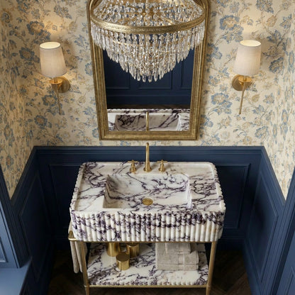 Aurelia Custom Calacatta Viola Marble Console Sink with Brass Legs