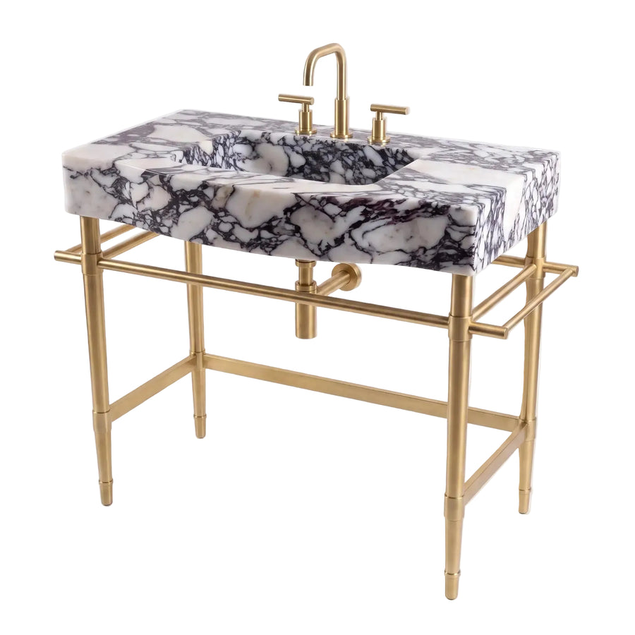 Aurelia – Custom Calacatta Viola Marble Sink with Solid Brass Console Legs