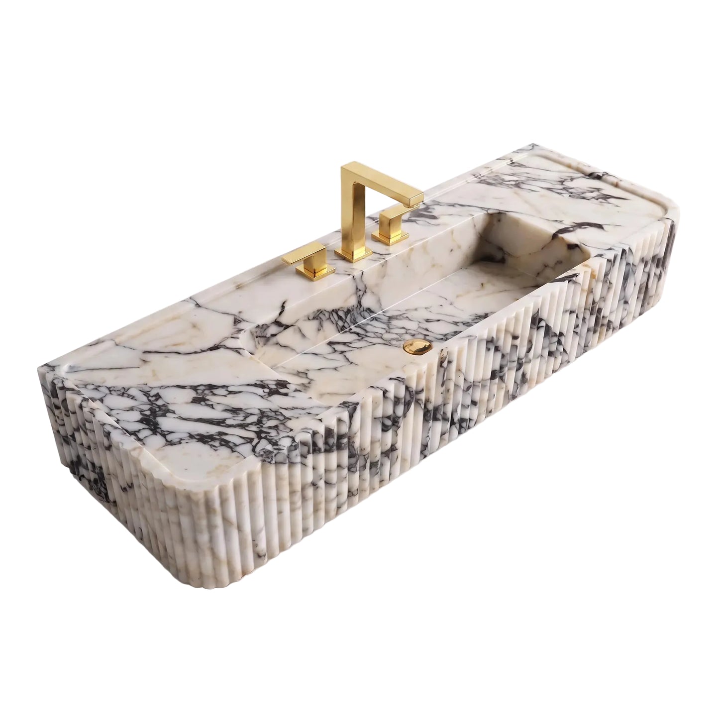 Aurelio - Custom Wall-Mounted Fluted Calacatta Viola Marble Bathroom Sink