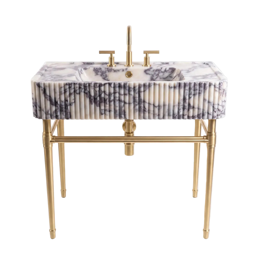 Aureo – Custom Calacatta Viola Marble Sink Vanity with Solid Brass Console Legs