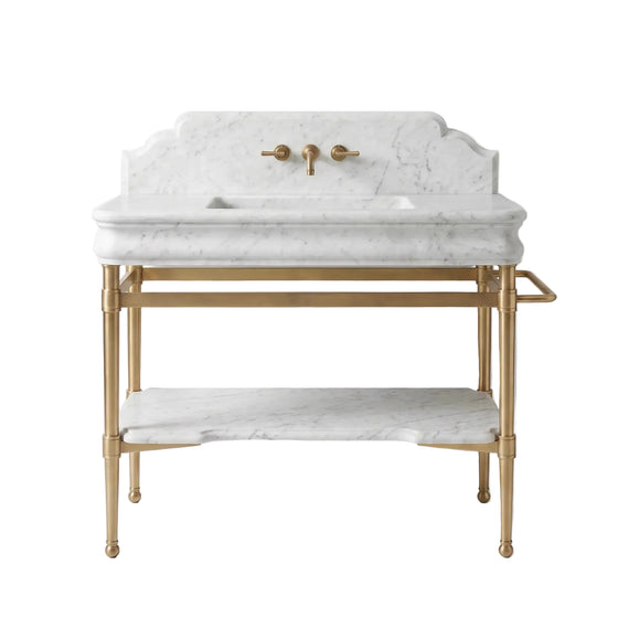 Auris – Custom Carrara White Marble Sink Vanity with Solid Brass Console Legs