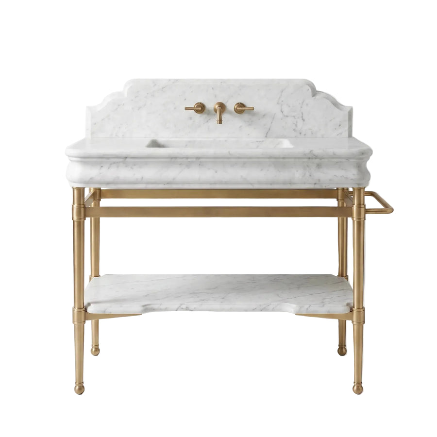 Auris – Custom Carrara White Marble Sink Vanity with Solid Brass Console Legs