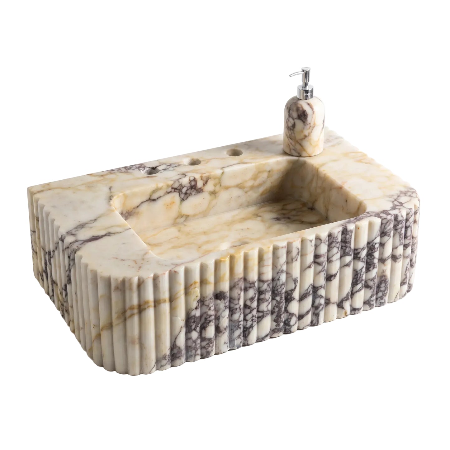 Aurivo - Custom Wall-Mounted Fluted Calacatta Viola Marble Bathroom Sink