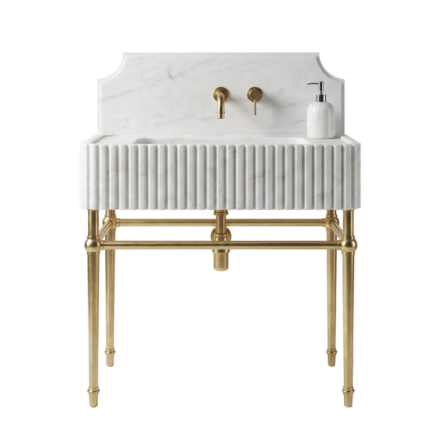 Avoria – Custom Carrara White Marble Sink Vanity with Solid Brass Console Legs
