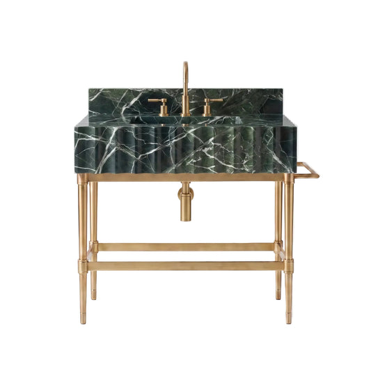 Avorio 30 inch Calacatta Viola marble bathroom vanity with sink and solid brass console legs