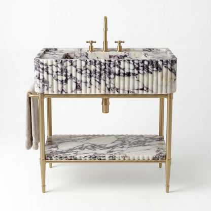 Aynur - Custom Calacatta Viola Marble Console Sink with Brass Legs