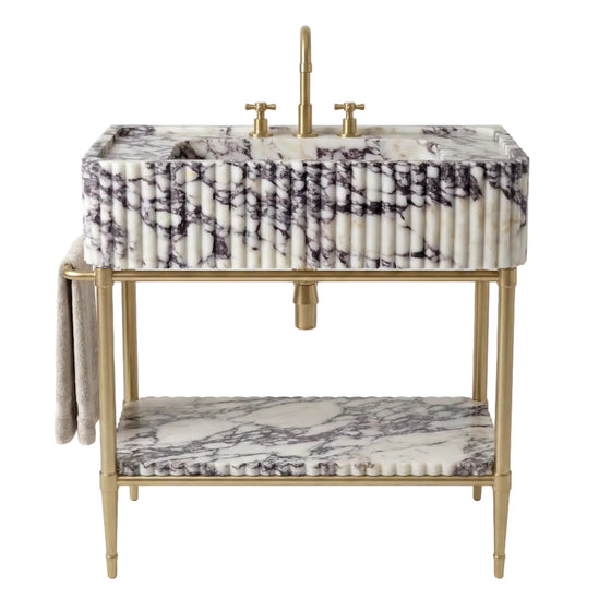 Aynur - Custom Calacatta Viola Marble Console Sink with Brass Legs