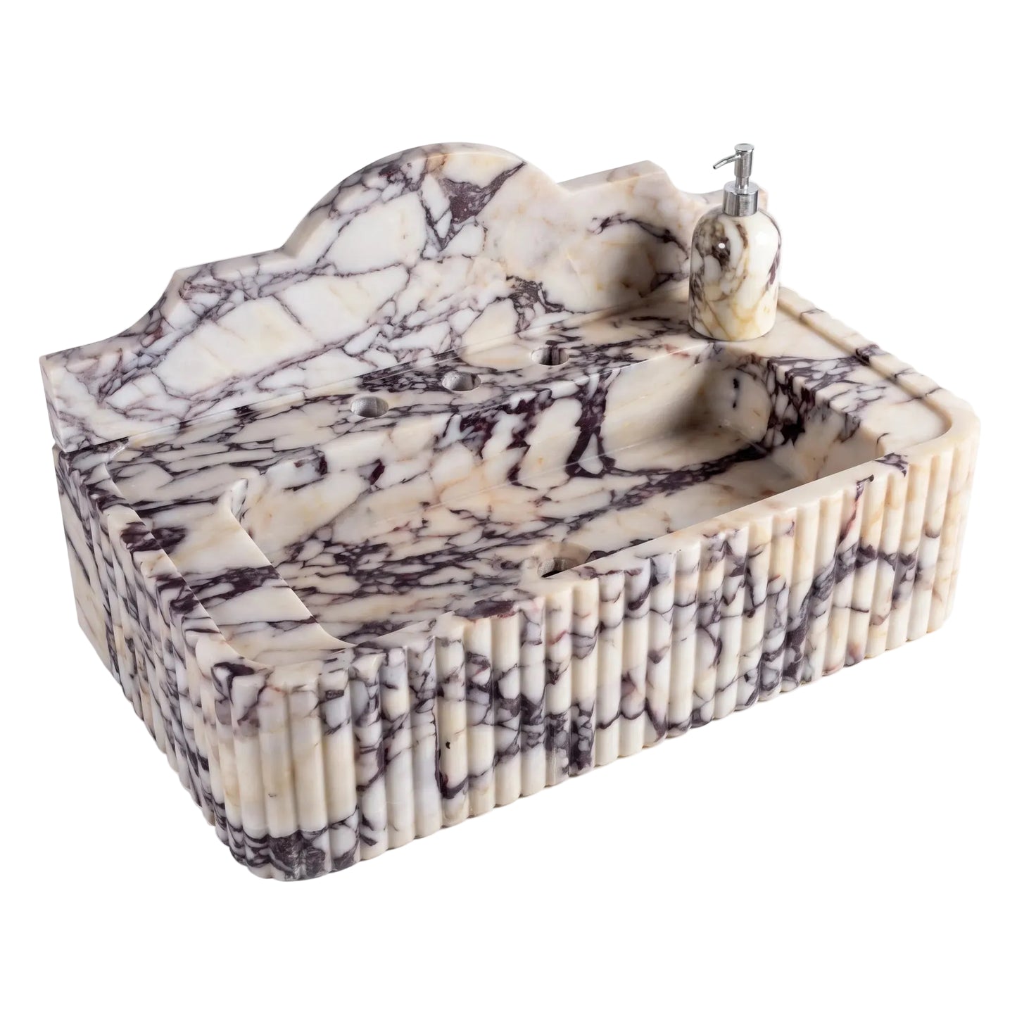 Bellaro Custom Wall-Mounted Fluted Calacatta Viola Marble Bathroom Sink with Backsplash