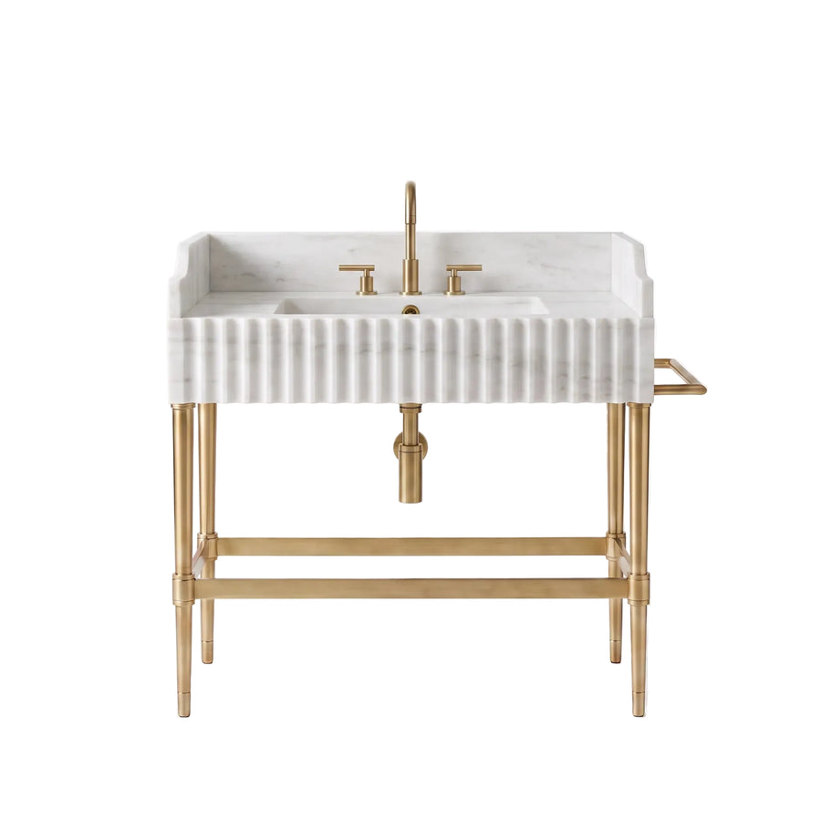 Bellessa – Custom Carrara White Marble Sink Vanity with Solid Brass Console Legs